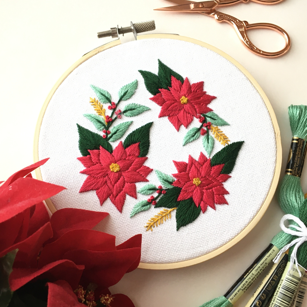 Eight22Crafts - Poinsettia Wreath Embroidery Kit