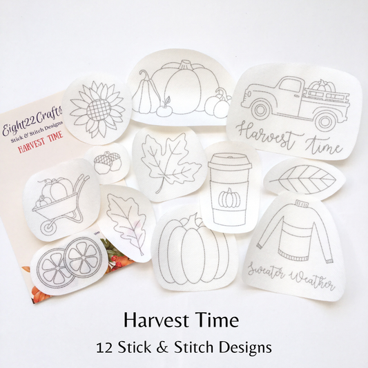 Eight22Crafts - Harvest Time Stick and Stitch Embroidery Designs