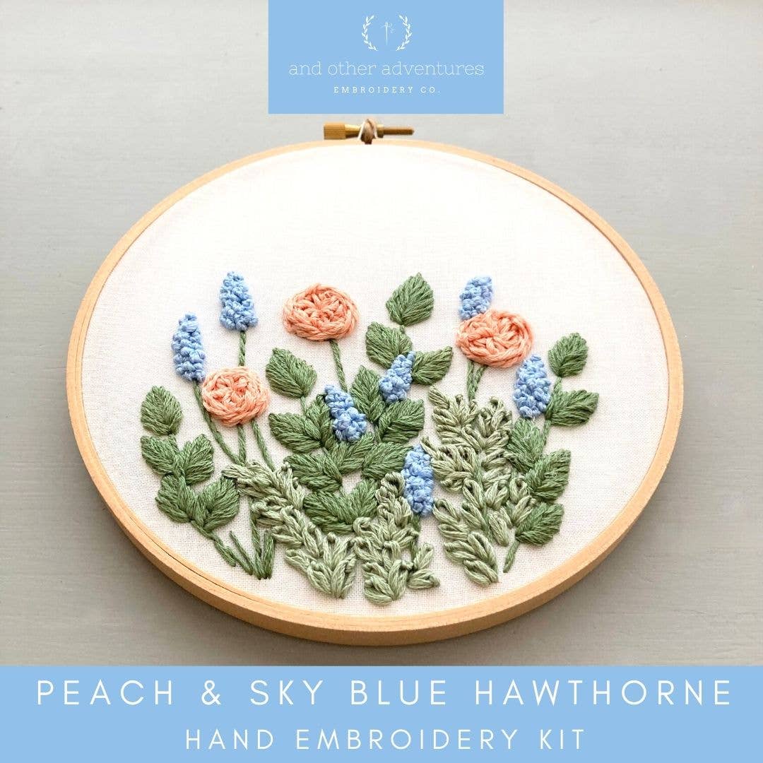 And Other Adventures Embroidery Co - Hand Embroidery KIT - Hawthorne in Peach & Sky Blue