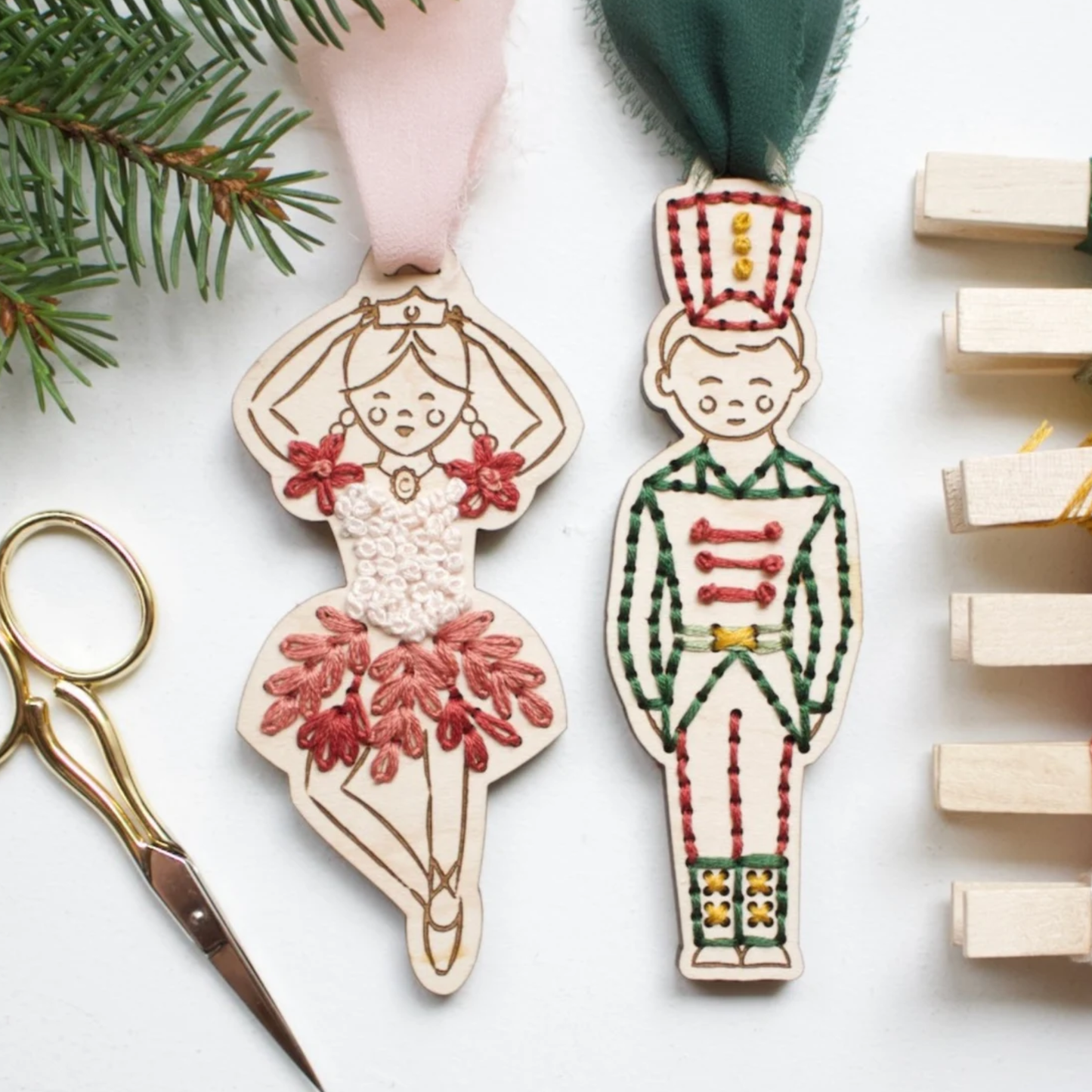 The HNB House - Nutcracker Ballerina and Soldier Ornament Embroidery DIY Kit