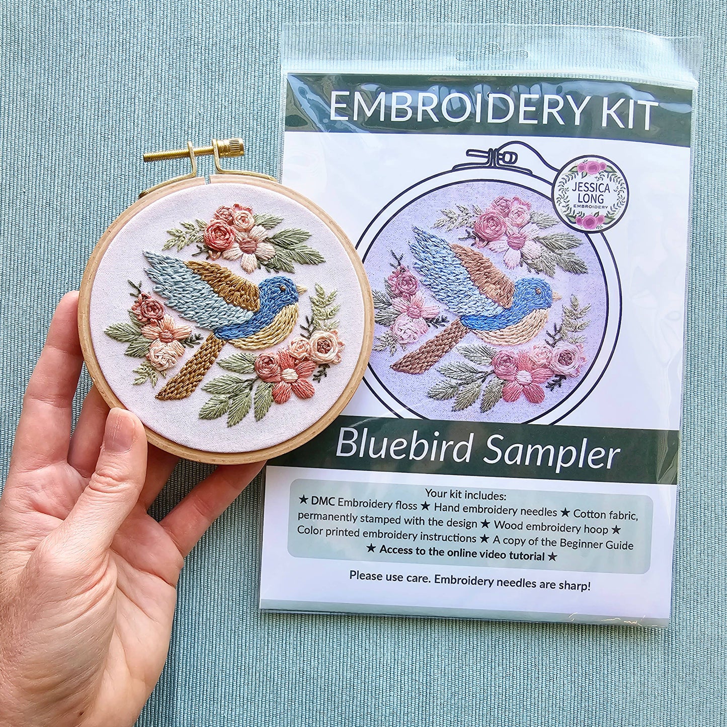 Jessica Long Embroidery - Bluebird Sampler beginner hand embroidery kit