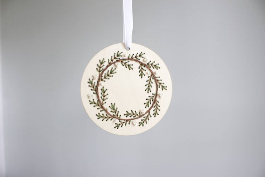 The HNB House - DIY Wood Embroidery Kit - Pine Wreath Ornament