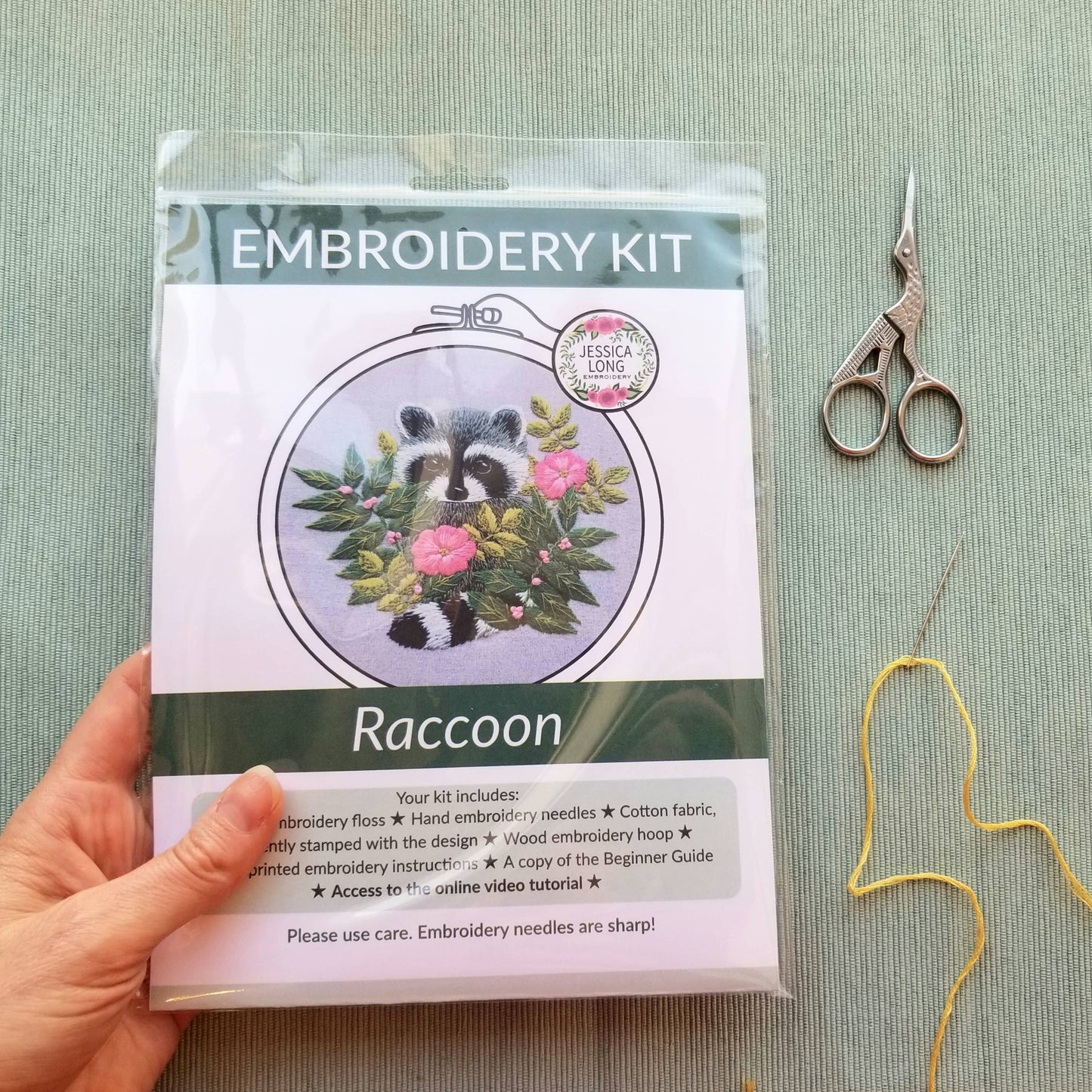 Jessica Long Embroidery - Raccoon hand embroidery kit